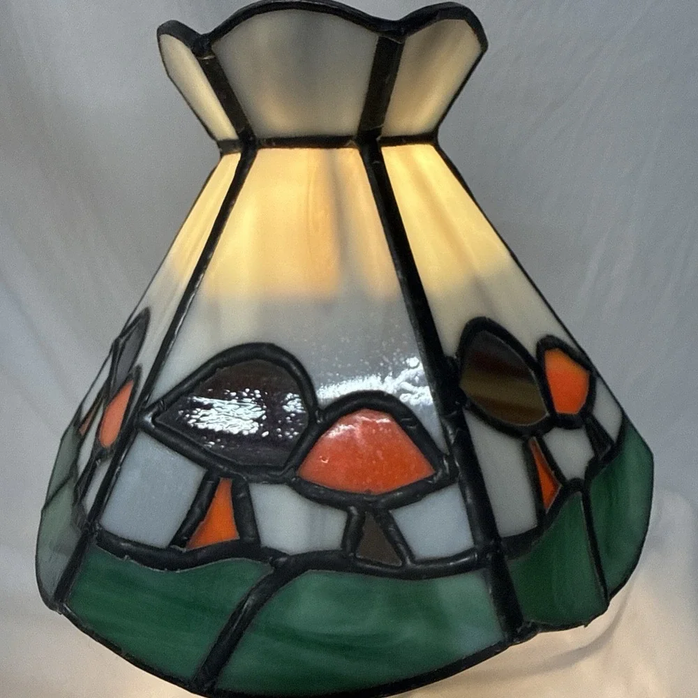 Vintage Tiffany Style Mushroom Toadstool Stained Glass Table Lamp 11